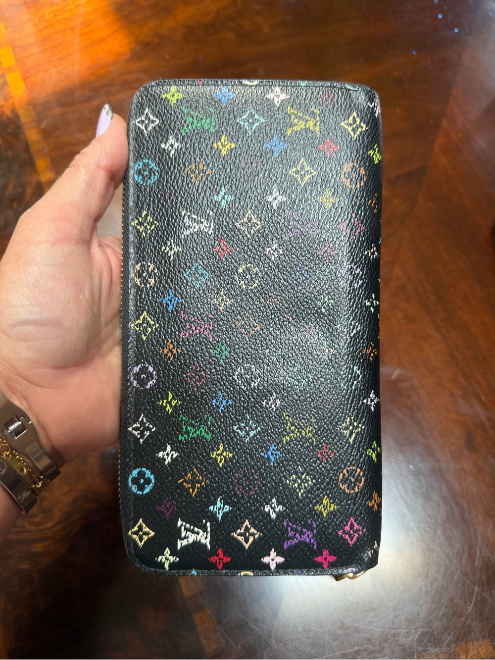 Louis Vuitton Black Murakami Multicolor Monogram Zip Wallet - Picture 5 of 9